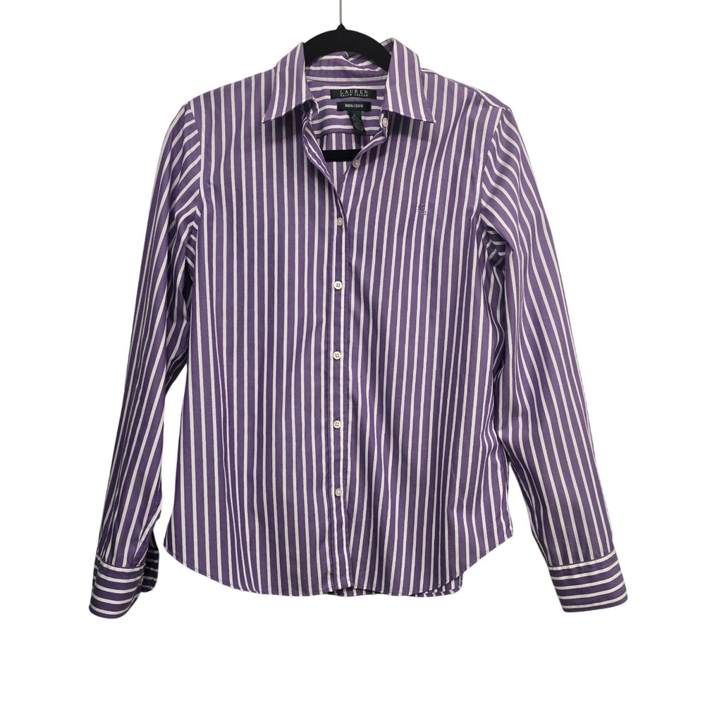 Lauren Ralph Lauren Purple White Striped Button Down Shirt M Preppy Old Money